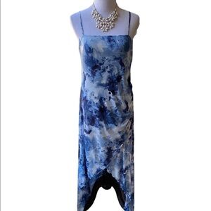 bebe High Slit Flare Blue and White Dress Size Large. New
